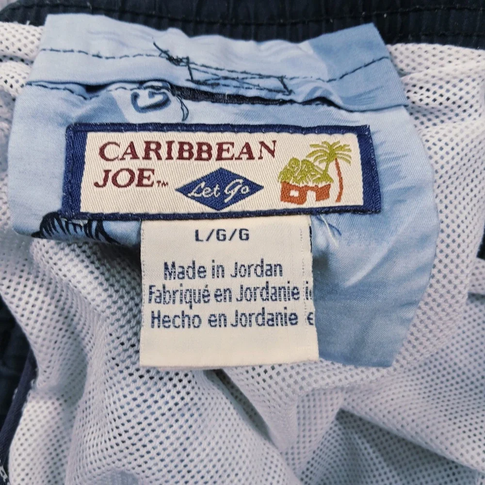 Caribbean Joe Mens L Blue Tropical Floral Island Life Board Swim‎ Shorts EUC